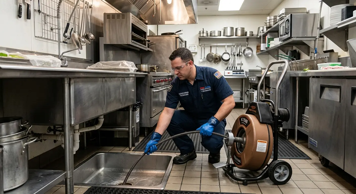 Commercial drain cleaning service in a restaurant kitchen in Hurley